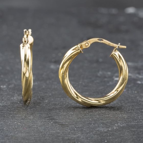 Second Hand Yellow Gold 21mm Twist Hoop Earrings 41173539