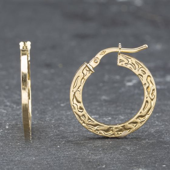 Second Hand Yellow Gold 21mm Patterned Hoop Earrings 41173543