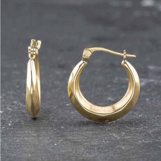 Second Hand Yellow Gold 18mm Faceted Creole Earrings 41173546