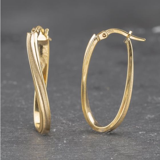 Second Hand Yellow Gold 27mm Long Oval Twist Creole Earrings 41173551