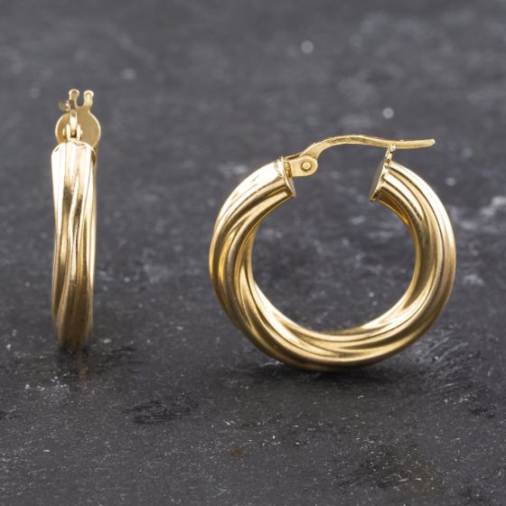 Second Hand 9ct Yellow Gold 22.3mm Twist Hoop Earrings 41173561