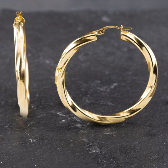 Second Hand 9ct Yellow Gold 42mm Large Twist Hoop Earrings 41173579