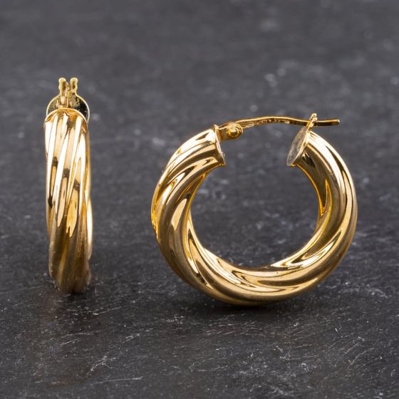 Second Hand 9ct Yellow Gold 25mm Chunky Twist Hoop Earrings 41173581