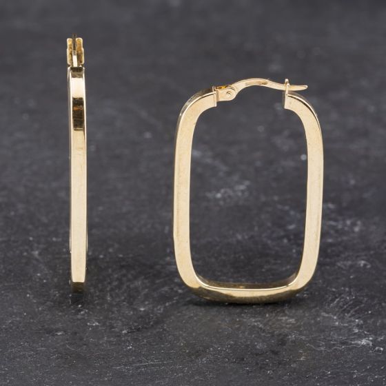 Second Hand 9ct Yellow Gold 38mm Oblong Plain Hoop Earrings 41173593