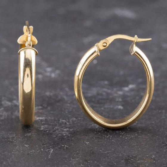 Second Hand Yellow Gold 25mm Plain Oval Hoop Earrings 41173594