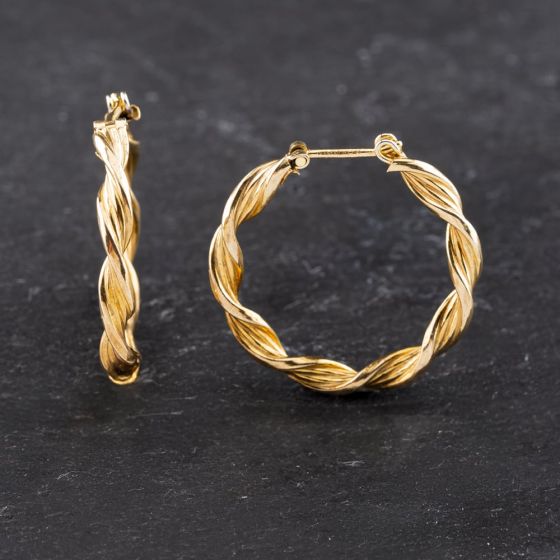 Second Hand 9ct Yellow Gold 25mm Twist Hoop Earrings 41173597