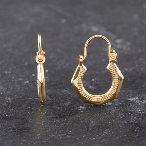 Second Hand Yellow Gold 16mm Hexagon Shape Creole Earrings 41173610