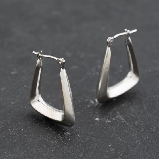 Second Hand 9ct White Gold 20.4mm Stirrup Shaped Creole Earrings 41173619