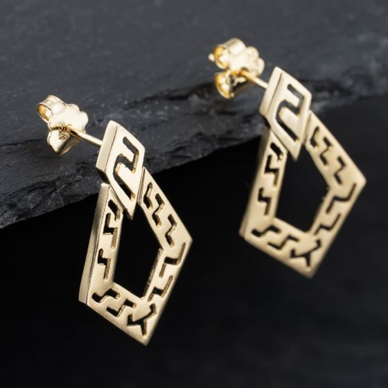 Second Hand 14ct Yellow Gold 27mm Diamond Shaped Dropper Earrings 41173621