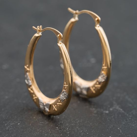 Second Hand Two Colour Gold 25mm Butterfly Creole Earrings 41173624