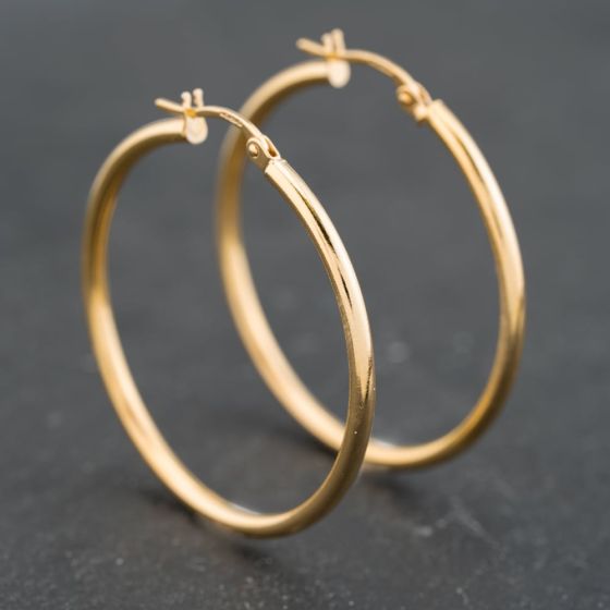 Second Hand 9ct Yellow Gold 34.7mm Plain Hoop Earrings 41173628