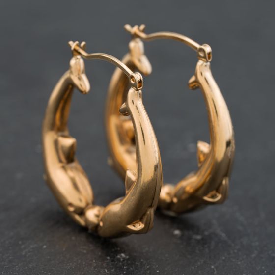 Second Hand 9ct Yellow Gold 26.4mm Dolphin Creole Earrings 41173630