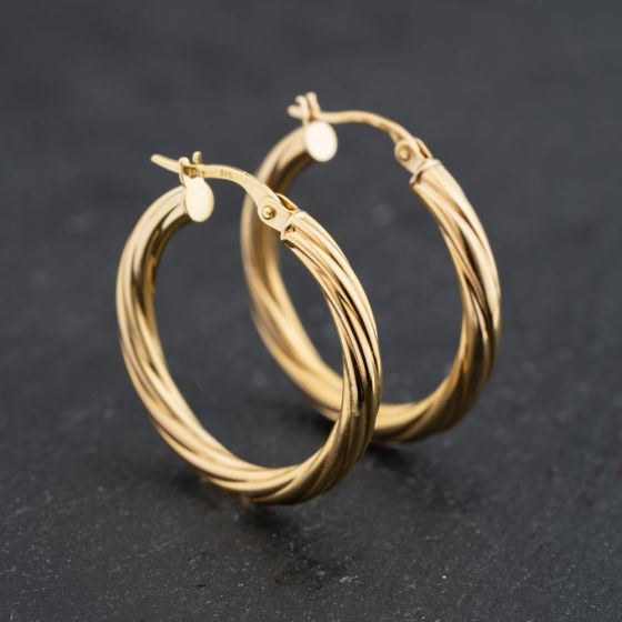 Second Hand Yellow Gold 26.7mm Twisted Hoop Earrings 41173637