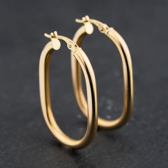 Second Hand 9ct Yellow Gold 34.5mm Oval Plain Hoop Earrings 41173640