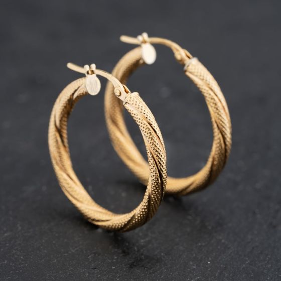 Second Hand Yellow Gold 26mm Twisted Patterned Hoop Earrings 41173641