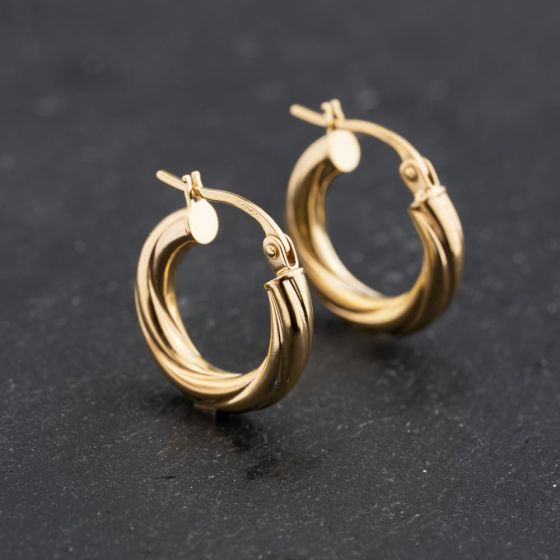 Second Hand 9ct Yellow Gold 16.3mm Small Twisted Hoop Earrings 41173644