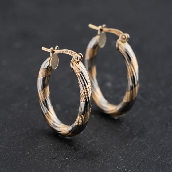 Second Hand 9ct Two Colour Gold 21.5mm Oval Hoop Earrings 41173645