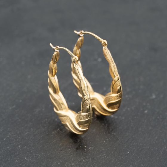 Second Hand Yellow Gold 37mm Patterned Embossed Creole Earrings 41173654