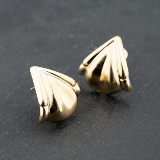 Second Hand 9ct Yellow Gold 25mm Fan Style Leverback Earrings 41173665