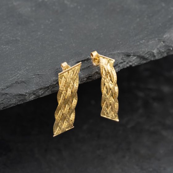 Second Hand 9ct Yellow Gold 24mm Flexible Plaited Dropper Earrings 41173668