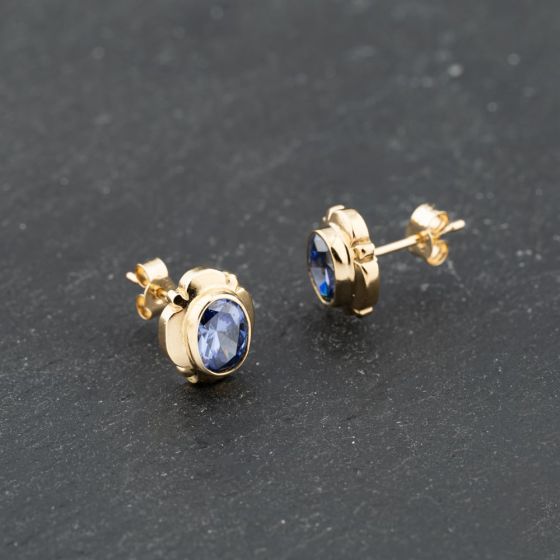 Second Hand Yellow Gold 10.2mm Tanzanite Oval Stud Earrings 41173669