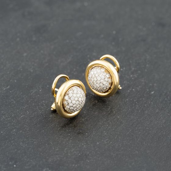Second Hand 18ct Yellow Gold 14mm 1.00ct Diamond Round Pave Style Stud Earrings 41173670