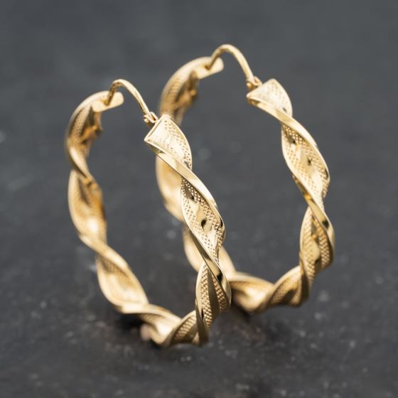 Second Hand 9ct Yellow Gold 41mm Twisted Hoop Earrings 41173675