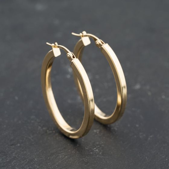 Second Hand 9ct Yellow Gold 30mm Plain Oval Hoop Earrings 41173688