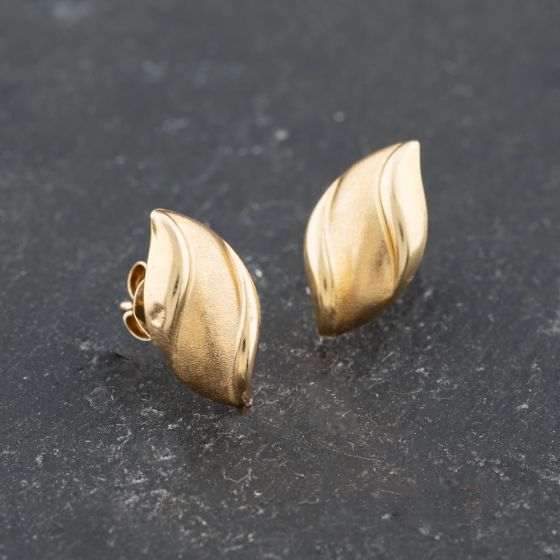 Second Hand 9ct Yellow Gold 17mm Polished And Brushed Effect Marquise Shaped Stud Earrings 41173700