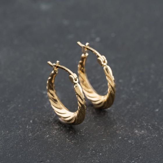 Second Hand Yellow Gold 20mm Rib Textured Creole Earrings 41173706