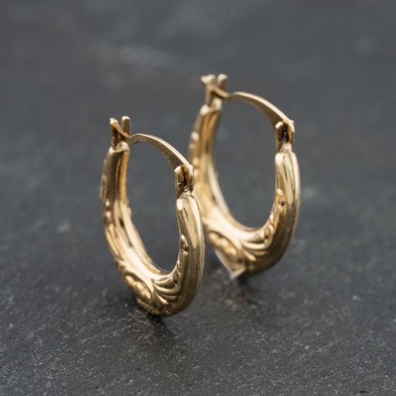 Second Hand Yellow Gold 14mm Patterned Creole Earrings 41173708