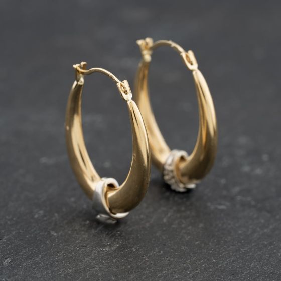 Second Hand Two Colour Gold 20mm Diamond Set Creole Earrings 41173711