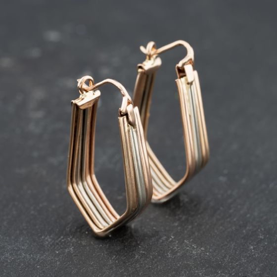 Second Hand 9ct Two Colour Gold 26mm Hoop Earrings 41173723