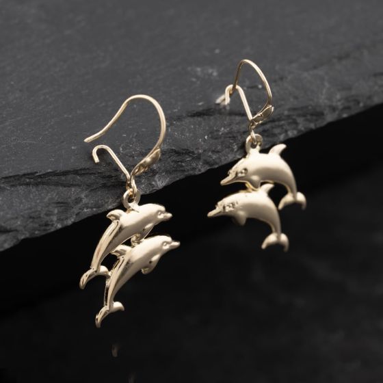 Second Hand Yellow Gold 30mm Dolphin Dropper Earrings 41173728