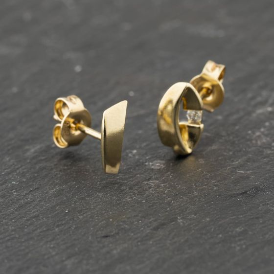 Second Hand 9ct Yellow Gold 9mm Diamond Set Stud Earrings 41173733