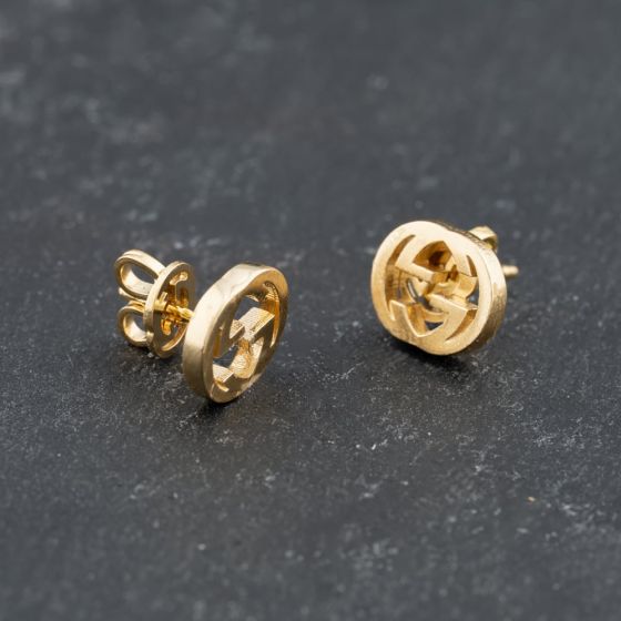 Second Hand Gucci 18ct Yellow Gold GG 8mm Stud Earrings 41173734