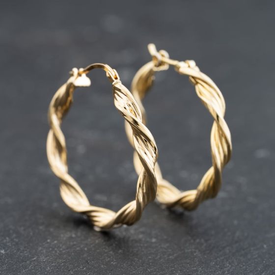 Second Hand 9ct Yellow Gold Twisted Hoop Earrings 41173739