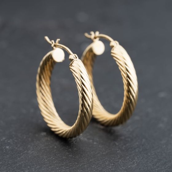 Second Hand 9ct Yellow Gold Twisted Hoop Earrings 41173741