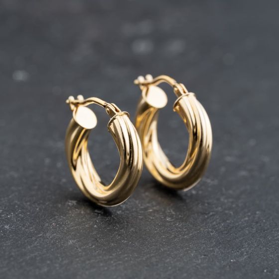 Second Hand 9ct Yellow Gold Twisted Hoop Earrings 41173742