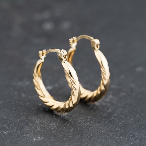 Second Hand 9ct Yellow Gold Twisted Hoop Earrings 41173743