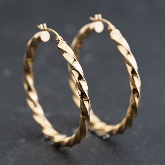 Second Hand 9ct Yellow Gold Twisted Hoop Earrings 41173744