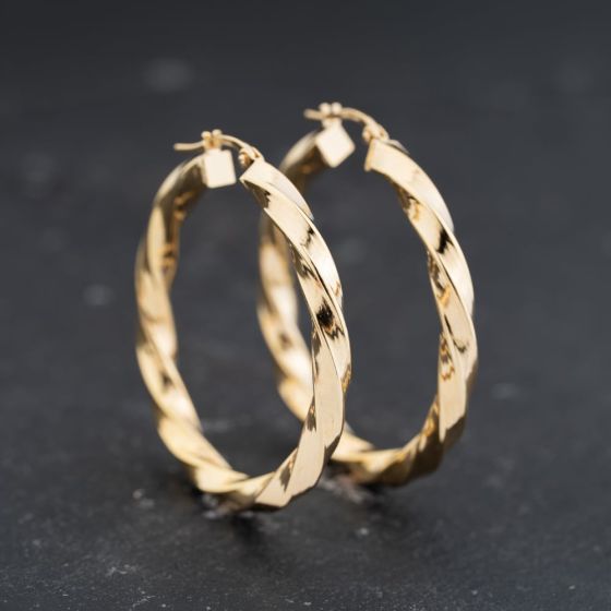Second Hand 9ct Yellow Gold Twisted Hoop Earrings 41173746