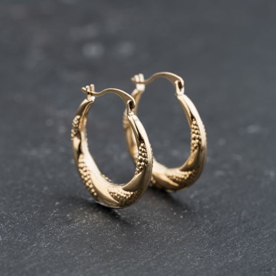 Second Hand 9ct Yellow Gold 20mm Engraved Creole Earrings 41173763