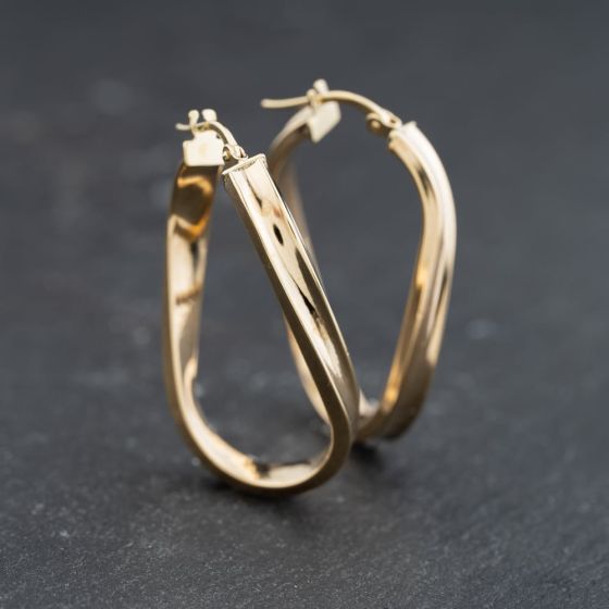 Second Hand 9ct Yellow Gold 33mm Twisted Oval Hoop Earrings 41173773