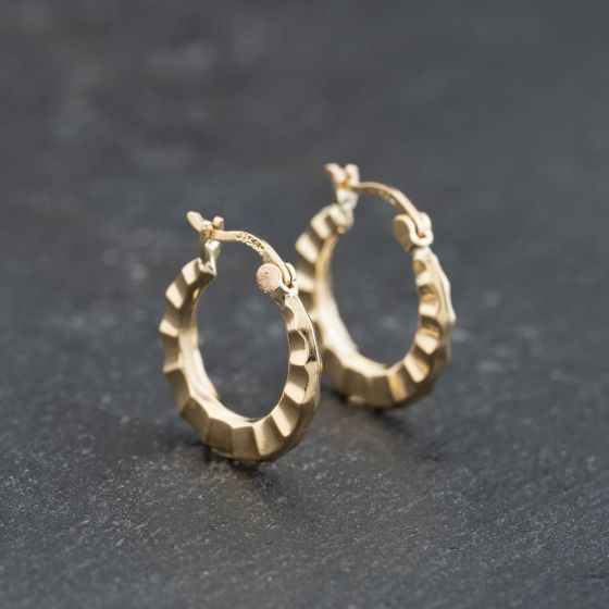 Second Hand 9ct Yellow Gold 16.7mm Patterned Hoop Earrings 41173775