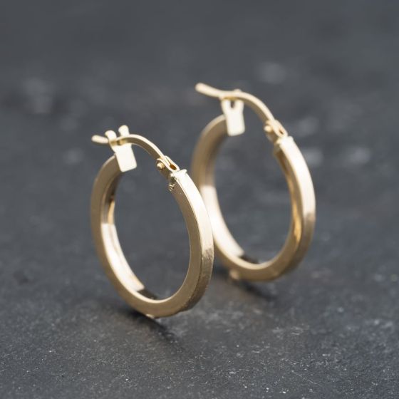 Second Hand 9ct Yellow Gold Plain Hoop Earrings 41173780