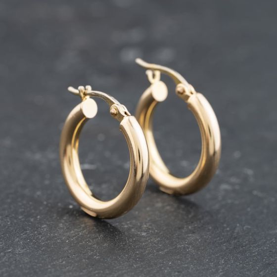 Second Hand 9ct Yellow Gold Plain Hoop Earrings 41173781