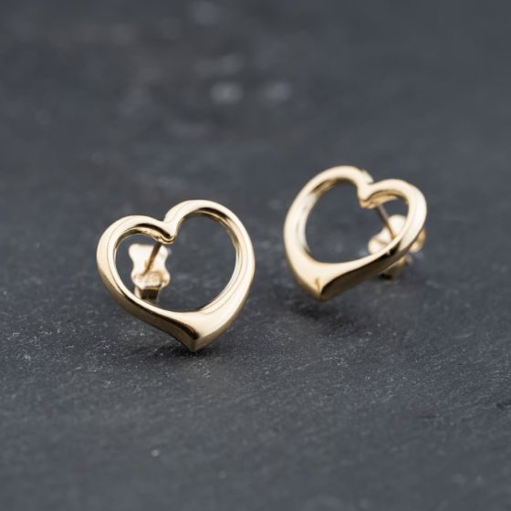 Second Hand 9ct Yellow Gold 15.8mm Openwork Heart Stud Earrings 41173787