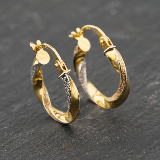 Second Hand 9ct Two Colour Gold 18mm Twisted Hoop Earrings 41173794