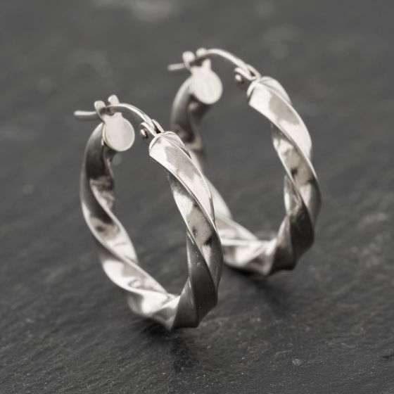 Second Hand 9ct White Gold 20mm Twisted Hoop Earrings 41173795